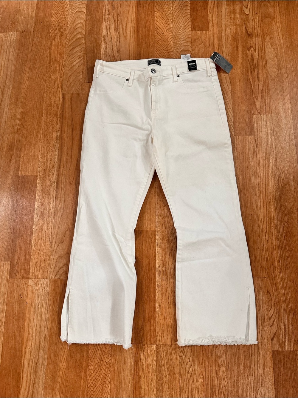 Abercrombie & Fitch White High-Rise Ankle Flare Jeans